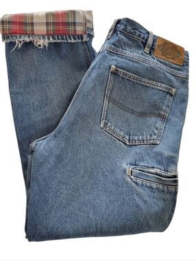 Guide Gear distresssd Plaid Flannel Lined Denim Double Knee jeans Size 34
